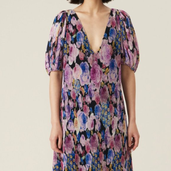 GANNI Pleated Georgette Midi Dress - multicolour - Picture 1 of 4